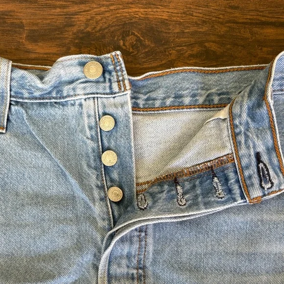 Levi's 501 Light Wash Distressed Denim Cutoff Shorts - Picture 6 of 10